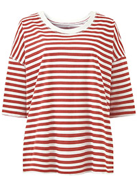 RED Pure Cotton Striped Cropped Top - Plus Size 12/14 to 32/34