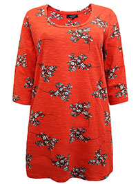 RED Pure Cotton Floral Print Tunic - Plus Size 16 to 32