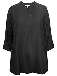 BLACK 3/4 Sleeve Tab-Front Tunic - Plus Size 20/22 to 44/46 (US L to 6X)