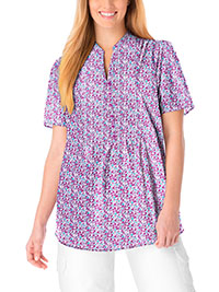 WW MAGENTA PPintucked Notched Y-Neck Half-Button Cotton Tunic - Plus Size 16/18 to 40/42 (US M to 5X)