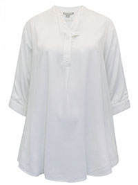 WHITE 3Q Sleeve Tab-Front Tunic - Plus Size 16/18 to to 44/46 (US M to 6X)