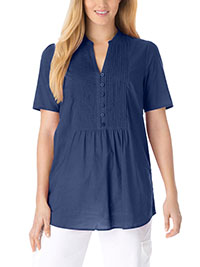 NAVY Pintucked Half-Button Tunic - Plus Size 20/22 to 40/42 (US L to 5X)