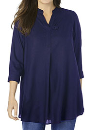 NAVY 3/4 Sleeve Tab Front Tunic - Plus Size 16/18 to 32/34 (US M to 3X)