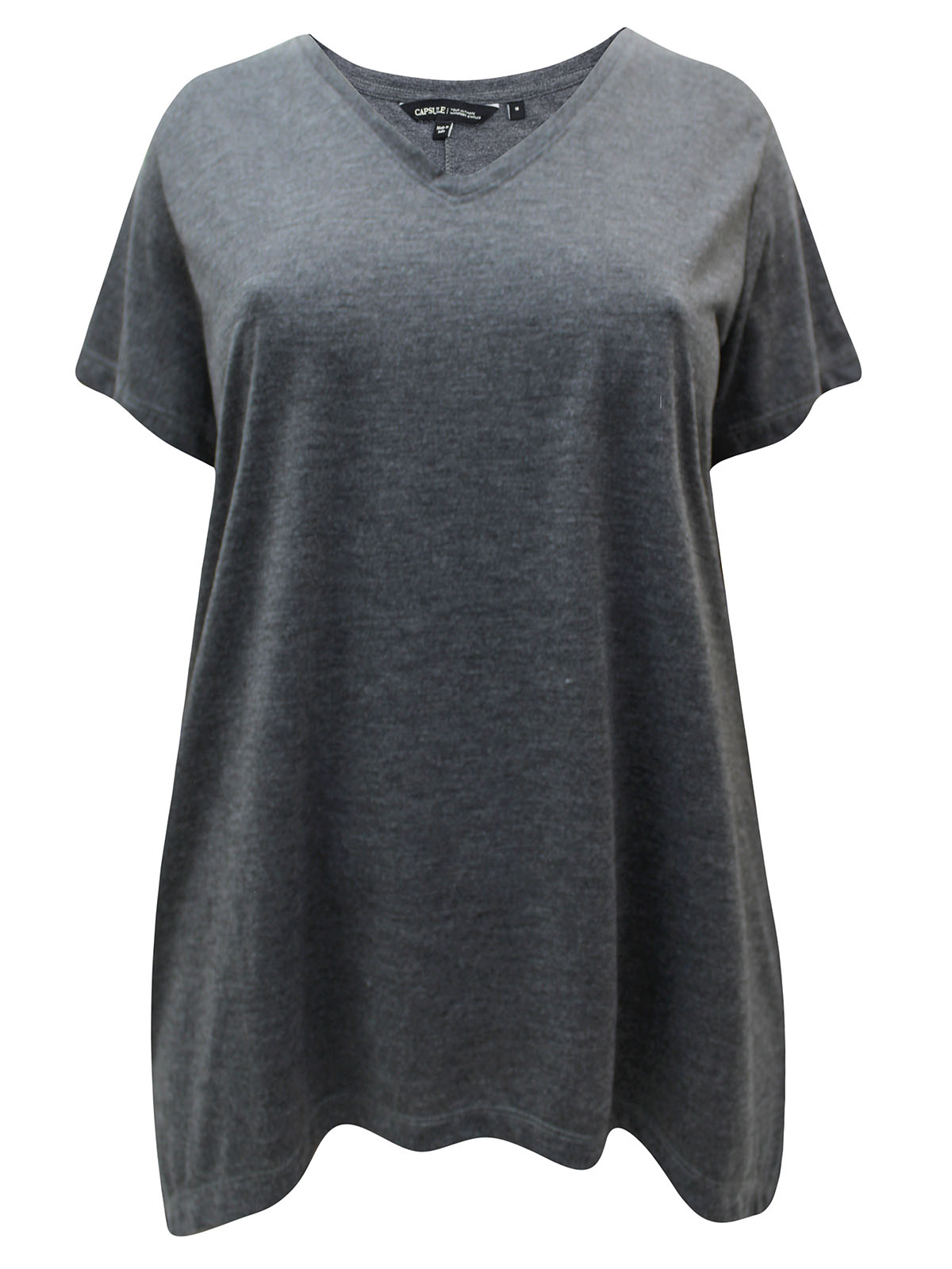 Capsule - - Charcoal Pure Cotton V-neck Dipped Hem Top - Plus Size 12 To 32