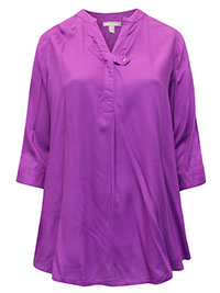 DARK-MAGENTA 3/4 Sleeve Tab Front Tunic - Plus Size 20/22 to 44/46 (US L to 6X)