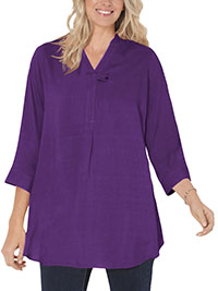 DEEP-PURPLE 3/4 Sleeve Tab-Front Tunic - Plus Size 20/22 to 44/46 (US L to 6X)