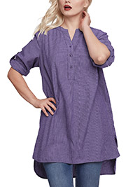 PURPLE Striped Henley Tunic - Plus Size 16/18 to 40/42 (US M to 5X)