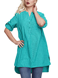 GREEN Striped Henley Tunic - Plus Size 14 to 36/38 (US S to 4X)