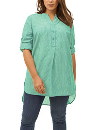 GREEN Striped Henley Tunic - Plus Size 16/18 to 20/22 (US M to L)