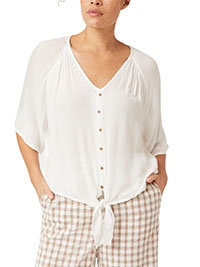 WHITE V-Neck Tie-Front Blouse - Plus Size 20 to 24 (US 18W to 22W)