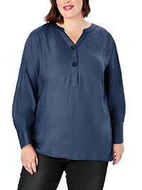 NAVY Flowing Henley Deep Cuff Dipped Hem Top - Plus Size 14 to 26 (US 12W to 24W)