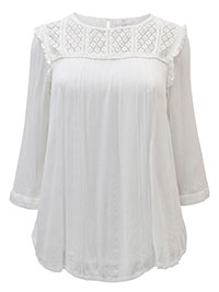 IVORY Lace Insert 3/4 Sleeve Top - Plus Size 12 to 18