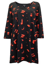 BLACK Pure Cotton Printed 3/4 Sleeve Tunic - Plus Size 16 to 32