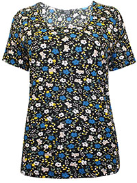 BLACK Pure Cotton Floral Print Top - Plus Size 12 to 26
