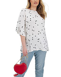 IVORY Spot Print Boxy Ruffle Sleeve Top - Plus Size 20 to 32