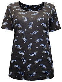 BLACK Paisley Print Short Sleeve Top - Plus Size 12 to 32
