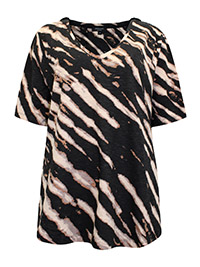 BLACK Animal Print Short Sleeve Top - Plus Size 12 to 30
