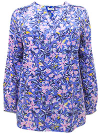 BLUE Floral Print Notch Neck Top - Plus Size 16 to 26