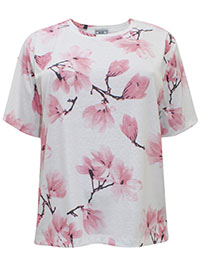 Text PINK Floral Print Short Sleeve Top - Plus Size 20/22 to 24/26 (P1 to P2)