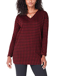 J.Jill RED Supima Cotton Check Print Long Sleeve Tunic - Size 8 to 18 (US XS to XL)