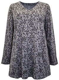 J.Jill CHARCOAL Supima Cotton Animal Print Long Sleeve Tunic - Size 8 to 18 (US XS to XL)