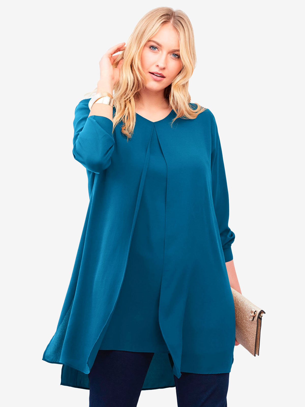 Jessica London Jessica London TEAL Flyaway VNeck Tunic Plus Size