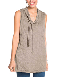 BROWN Beaded Tie Cowl Neck Layering Tunic Vest - Size 10/12 to 30/32 (US S to 3XL)