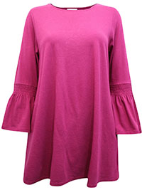 J.Jill MAGENTA Pure Cotton Shirred Bell Sleeve Top - Size 8 to 28/30 (US XS to 4X)