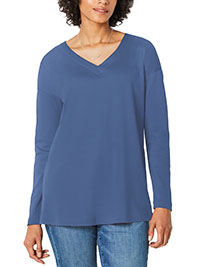 J.Jill TWILIGHT-BLUE Supima Cotton Long Sleeve Tunic - Size 8 to 22 (US XS to 2X)