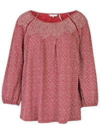 FF BURNT-RED Embroidered Purton Artisan Geo Top - Size 6 to 14