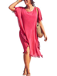 PINK Tassel Trim Crinkle Cover Up - Plus Size 12/18 & 20/26 (US 10/16-18/24)