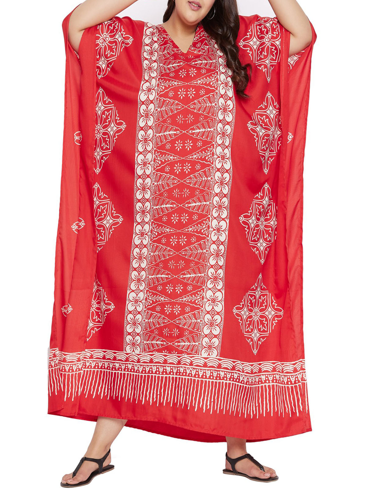 Boho Summer Maxi Kaftan For Women Blue Floral Caftan Beach Coverup Dress L-2X