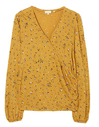 FF MID-YELLOW Bethany Ditsy Wrap Top - Size 6 to 18