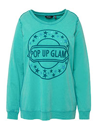 ULLAP TURQUOISE Pure Cotton Embroidered Sweatshirt - Plus Size 16/18 to 36/38 (US 12/14 to 32/34)