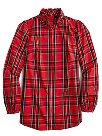 RED Stewart Tartan Ruffle Neck Top - Size 4 to 28/30 (US XXS to 3X)