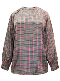 MULTI Check Print Satin Top With Keyhole - Plus Size 14 to 26