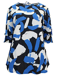 BLUE Geo Print Puff Sleeve Top - Plus Size 12 to 28