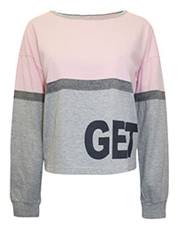 PINK/GREY Pure Cotton Panelled Lounge Sweatshirt - Size 10/12 to 26/28 (S to 2XL)