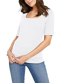 WHITE Cotton Rich Square Neck Top - Size 10/12 to 26/28 (S to 2XL)