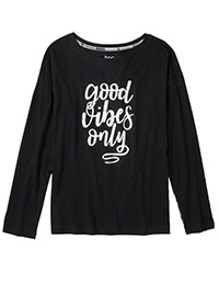BLACK Pure Cotton 'Good Vibes Only' Lounge Top - Size 10/12 to 30/32 (S to 3XL)