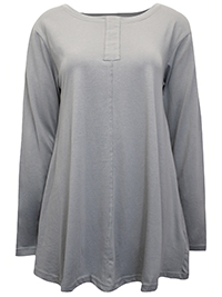 LIGHT-GREY Long Sleeve Panel Detail Tunic Top - Size 10/12 to 30/32 (S to 3XL)