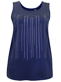 NAVY Pure Cotton Rhinestone Vest Top - Size 10/12 to 30/32 (S to 3XL)