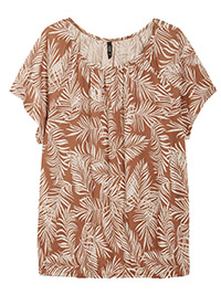 TAN Tropical Leaf Print Short Sleeve Top - Plus Size 16/18 to 28/30 (L to 3XL)
