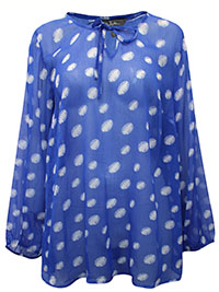 ULLAP BLUE Sheer Chiffon Graphic Print Blouse - Plus Size 16/18 to 36/38 (US 12/14 to 32/34)
