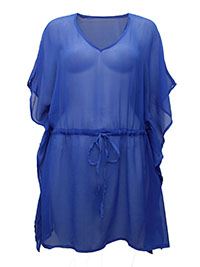 BLUE Textured Tie Waist Kaftan - Fit Size 14-16-18 (Freesize 50" Bust)