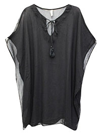 BLACK Tassel Tie Kaftan - Freesize Fits Size 12 to 16