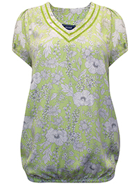 PALE-GREEN Paisley Print Shirred Hem Gypsy Top - Size 8 to 26