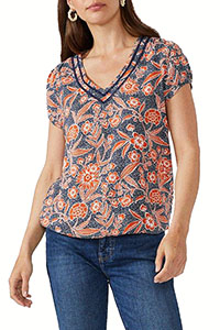 NAVY Eve Floral V-Neck Bubble Hem Top - Size 8 to 26