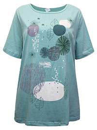 SPEARMINT Pure Cotton Printed Short Sleeve Top - Plus Size 16 to 30
