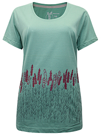 GREEN Short Sleeve Border Print Top - Plus Size 16 to 24 (EU 42 to 50)